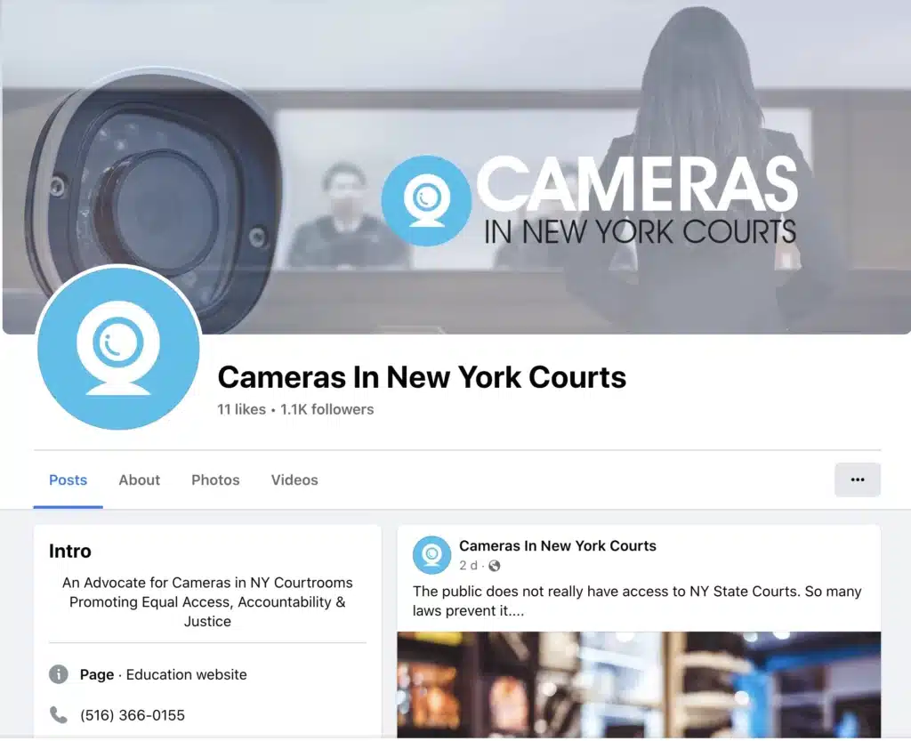 Facebook Page for Cameras in NY Courts